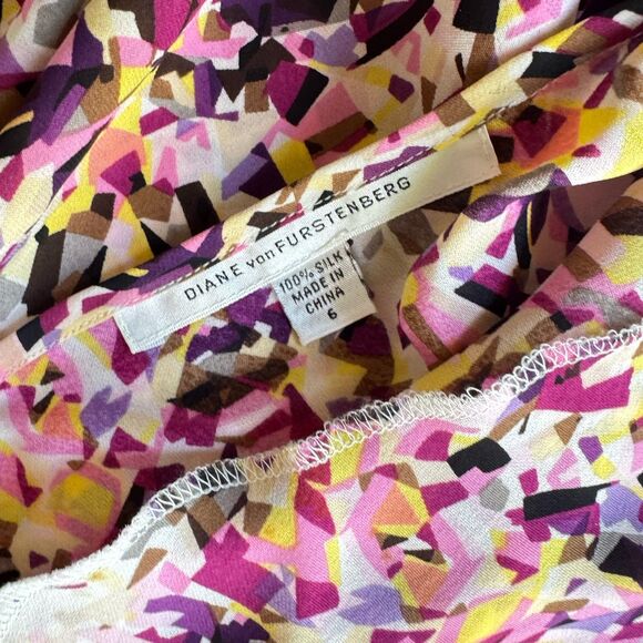 Diane Von Furstenberg Slip Dress Sz 6 100% Silk Colorful AbstractPrinted Bodycon - Picture 15 of 15